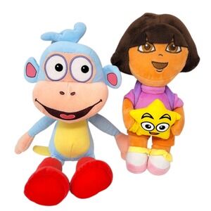 Vintage Dora The Explorer Doll With Backpack and Boots Monkey Plush Lot of 2
